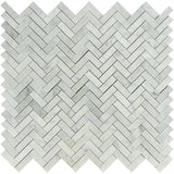 White Carrara Marble 1x3 Herringbone Honed Mosaic Tile - TILE AND MOSAIC DEPOT