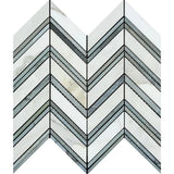 Calacatta Gold Marble Chevron with Blue Strips Polished Mosaic Tile - TILE AND MOSAIC DEPOT