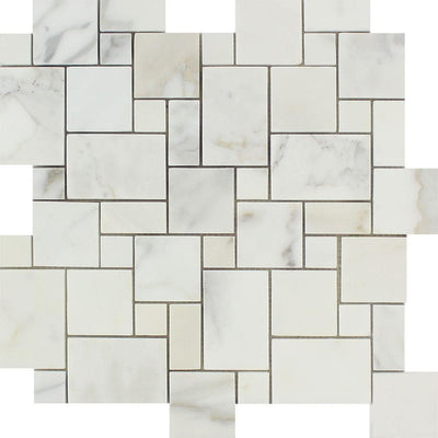 Calacatta Gold Marble Mini Versailles Pattern Honed Mosaic Tile - TILE & MOSAIC DEPOT