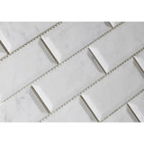 White Carrara Marble 2x4 Deep Beveled Polished Mosaic Tile - TILE AND MOSAIC DEPOT