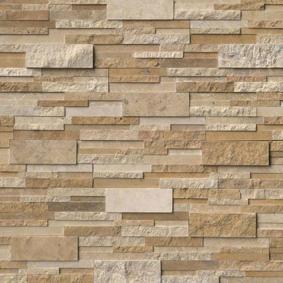 Ivory & Noce Travertine Multi Blend 6x24 Stacked Stone Ledger Panel - TILE AND MOSAIC DEPOT