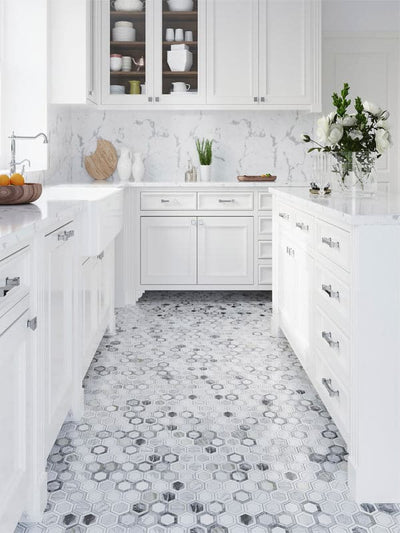 EMILIA Cervia Calacatta Bluette, CALACATTA Thassos White Mosaic Tile - TILE & MOSAIC DEPOT