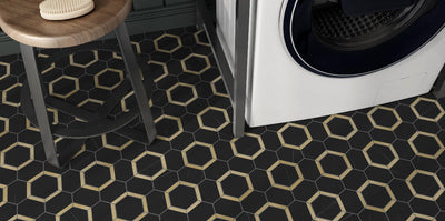 Nero Marquina Marble Hexagon Brass Mosaic Tile - TILE & MOSAIC DEPOT