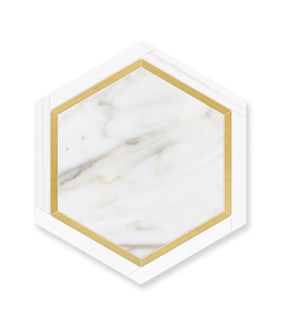 Calacatta Gold Marble Brass Honed Large Hexagon Mosaic Tile - TILE & MOSAIC DEPOT