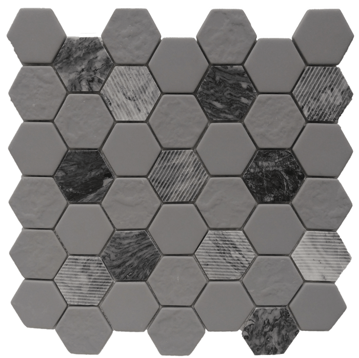 ROCKART GRAY GRANITE HEXAGON 12X12 MOSAIC.