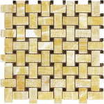 Honey Onyx Basketweave w/ Black Dots Polished Mosaic Tile - TILE AND MOSAIC DEPOT