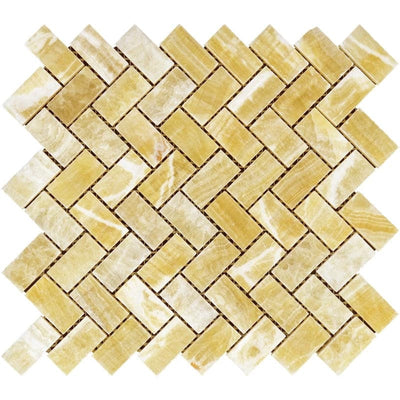 Honey Onyx 1x2 Herringbone Polished Mosaic Tile - TILE AND MOSAIC DEPOT