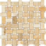 Honey Onyx Basketweave White Dots Polished Mosaic Tile - TILE AND MOSAIC DEPOT