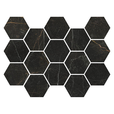 Imperial Gold Nero Hexagon Porcelain Mosaic Tile - TILE & MOSAIC DEPOT