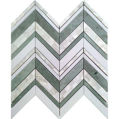 KILKENNY Mint Green, Thassos, Shell Mosaic Tile - TILE & MOSAIC DEPOT