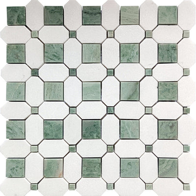 DERRY Mint Green, Thassos Marble Mosaic Tile - TILE & MOSAIC DEPOT