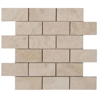 Ivory Travertine 2x4 Filled and Honed Mosaic Tile - TILE AND MOSAIC DEPOT