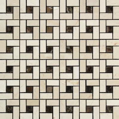 Crema Marfil Marble Pinwheel w/Brown dots Polished Mosaic Tile - TILE AND MOSAIC DEPOT