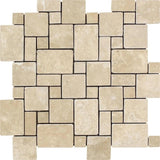 Durango Tumbled Travertine Mini Versailles Pattern Mosaic Tile.