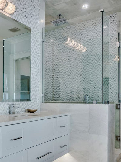 Mykonos Thassos / Bianco Carrara / Blue Celeste Marble Mosaic - Arcadia - TILE & MOSAIC DEPOT