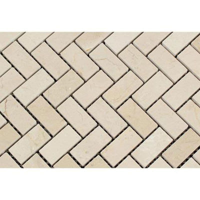 Crema Marfil Marble 1x2 Herringbone Honed Mosaic Tile - TILE AND MOSAIC DEPOT