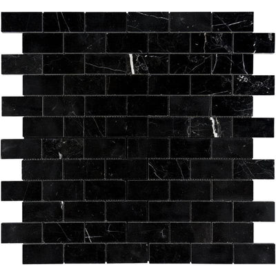 Nero Marquina Marble 2x4 Polished Mosaic Tile - TILE AND MOSAIC DEPOT