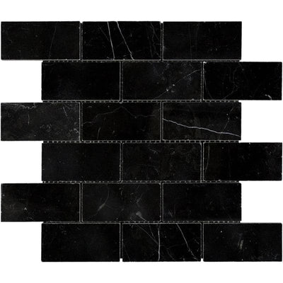 Nero Marquina Marble 2x4 Polished Mosaic Tile - TILE AND MOSAIC DEPOT