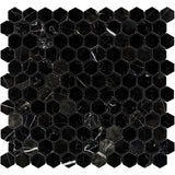 Nero Marquina Marble 1x1 Hexagon Polished Mosaic Tile - TILE AND MOSAIC DEPOT