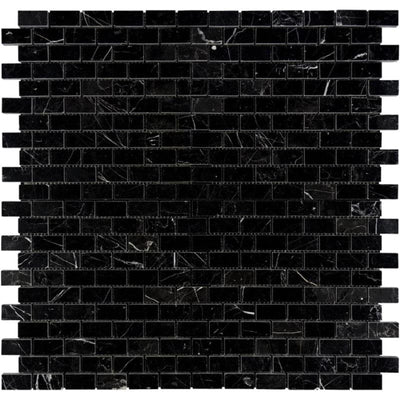 Nero Marquina Marble 1x2 Polished Mosaic Tile - TILE AND MOSAIC DEPOT