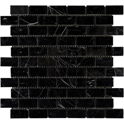 Nero Marquina Marble 1x2 Polished Mosaic Tile - TILE AND MOSAIC DEPOT