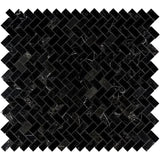 Nero Marquina Marble 1x2 Herringbone Polished Mosaic Tile - TILE AND MOSAIC DEPOT