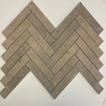 Nova Gray honed 1x6 Herringbone Limestone Mosaic Tile.