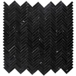 Nero Marquina Marble 1x4 Herringbone Polished Mosaic Tile - TILE AND MOSAIC DEPOT