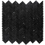 Nero Marquina Marble 1x4 Herringbone Polished Mosaic Tile - TILE AND MOSAIC DEPOT