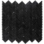 Nero Marquina Marble 1x4 Herringbone Honed Mosaic Tile.