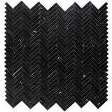 Nero Marquina Marble 1x4 Herringbone Honed Mosaic Tile.