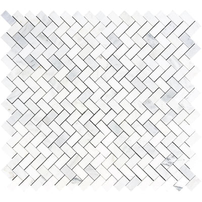 Asian Statuary (Oriental White) Marble 1x2 Herringbone Polished Mosaic Tile - TILE AND MOSAIC DEPOT