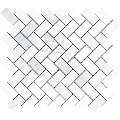 Asian Statuary (Oriental White) Marble 1x2 Herringbone Honed Mosaic Tile - TILE & MOSAIC DEPOT