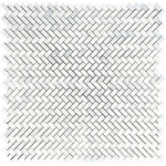 Asian Statuary (Oriental White) Marble 5/8 X 1 1/4 Herringbone Polished Mosaic Tile - TILE AND MOSAIC DEPOT