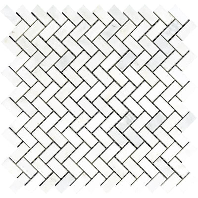 Asian Statuary (Oriental White) Marble 5/8 X 1 1/4 Herringbone Polished Mosaic Tile - TILE AND MOSAIC DEPOT