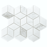 Statuario 3D Rhombus Marble Mosaic Tile.