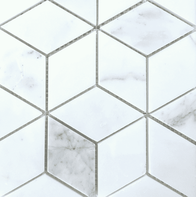 Statuario 3D Rhombus Marble Mosaic Tile.