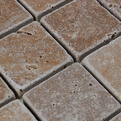 Noce Travertine 2x2 Tumbled Mosaic Tile - TILE AND MOSAIC DEPOT