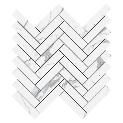 1x4 Statuario Herringbone Marble Mosaic Tile.