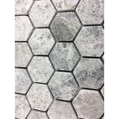 Tundra Gray Marble 2x2 Hexagon Polished Mosaic Tile - TILE AND MOSAIC DEPOT