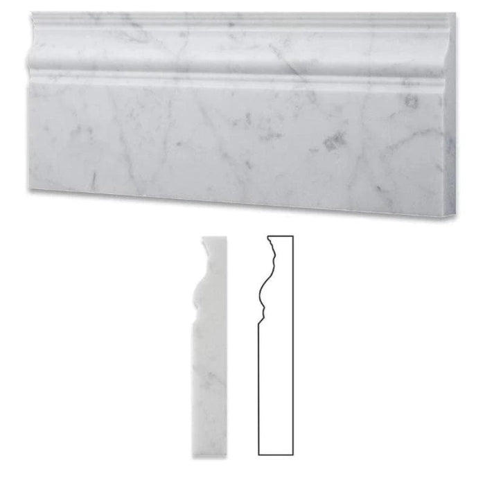 White Carrara Marble 4 3/4x12 Honed Baseboard Molding - TILE & MOSAIC DEPOT