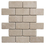 Botticino Beige Marble 2x4 Tumbled Mosaic Tile - TILE AND MOSAIC DEPOT