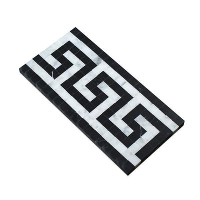 Bianco Carrara Honed Marble Greek Key Border (Carrara w/ Black).