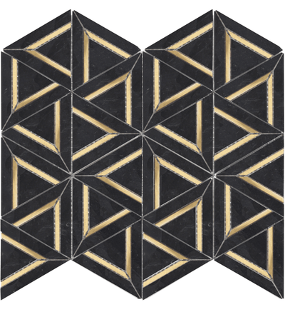 ROCKART NERO MARQUINA METAL GEO 12x14 MOSAIC.