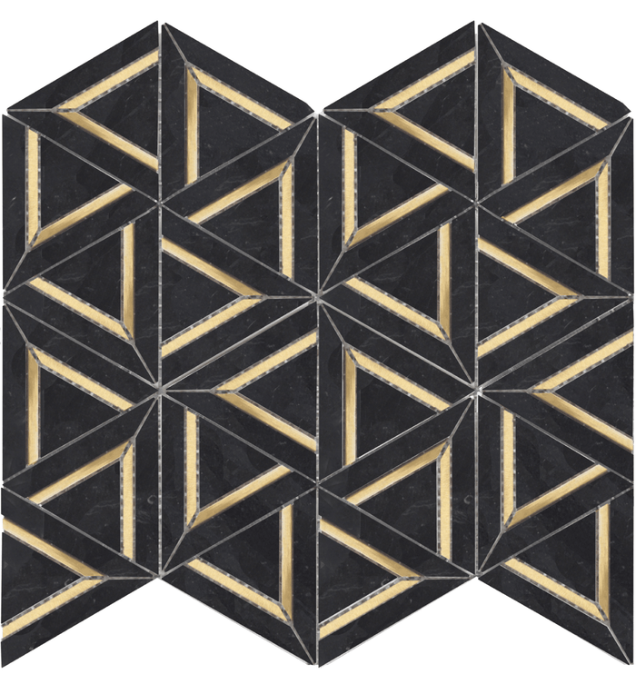 ROCKART NERO MARQUINA METAL GEO 12x14 MOSAIC.