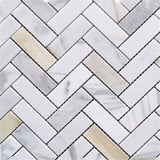 Calacatta Gold Marble 1x3 Herringbone Polished Mosaic Tile - TILE AND MOSAIC DEPOT