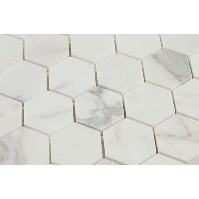 Calacatta Amber Marble 2x2 Hexagon Honed Mosaic Tile - TILE AND MOSAIC DEPOT