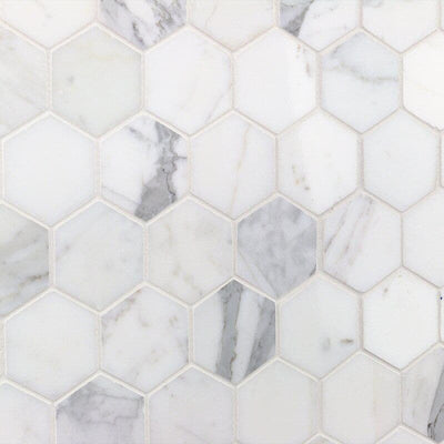 Calacatta Gold Marble 2x2 Hexagon Honed Mosaic Tile - TILE AND MOSAIC DEPOT