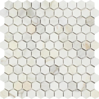 Calacatta Gold Marble 1x1 Hexagon Polished Mosaic Tile - TILE AND MOSAIC DEPOT