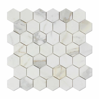 Calacatta Gold Marble 2x2 Hexagon Polished Mosaic Tile - TILE AND MOSAIC DEPOT